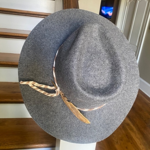 Anthropologie Grey Feather Trimmed Rancher Hat - Picture 9 of 9